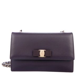 FERRAGAMO Ginny Saffiano Crossbody Bow Clutch